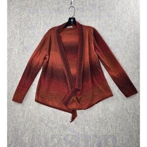 Womens Open Front Cardigan Red/Orange Ombre Knit Waterfall Hem Lightweight